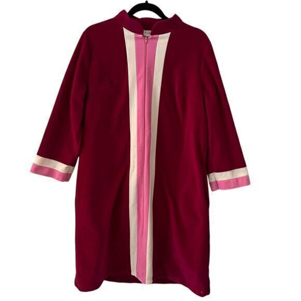 Vanity Fair Vintage 70's Pink White Valentines Full Zip Stripe Robe‎ Soft Size M